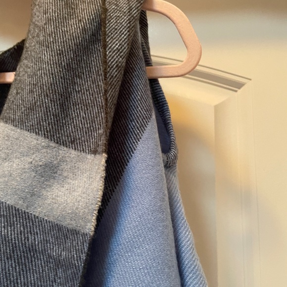 JCrew (multi colors of blue) Cape Scarf Wrap with med. blue fringe. Like new. - Picture 5 of 9